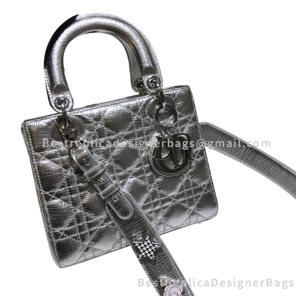 Dior Lady Dior Metallic Crinkled Calfskin Bag Silver SHW